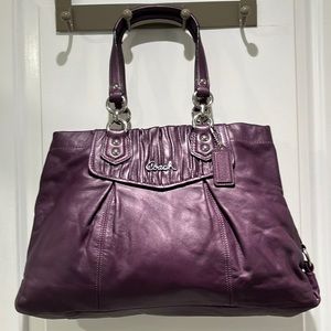 Coach Purple Plum Coloured Ashley Gathered Leather Tote Satchel Bag Purse